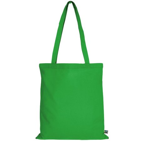 Tasche 38 x 42 cm aus Fairtrade-zertifizierter Baumwolle mit zwei langen Henkeln 70 cm maigrün als Werbeartikel