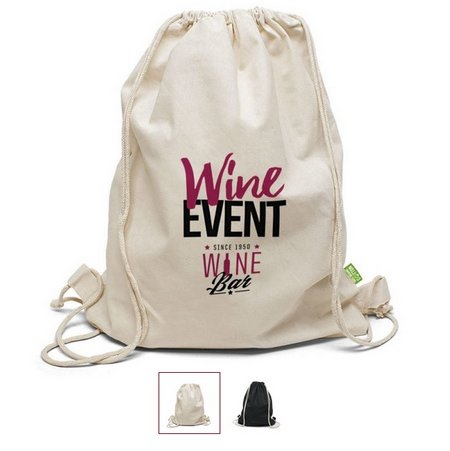 Baumwollrucksack MONTREAL 40 x 50 cm Bio mit Kordelzug mit Logo