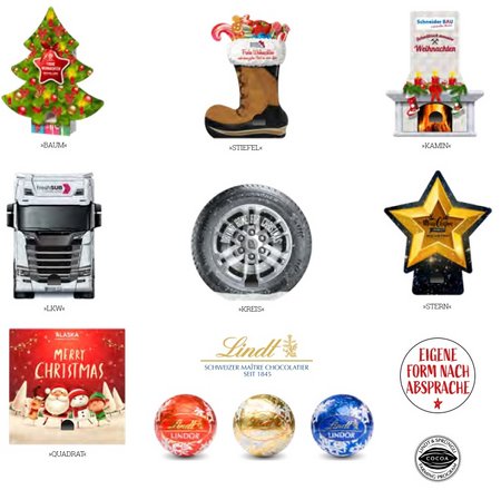 Formen Lindt Lindor Adventsspender Motiv Eco mit Logo
