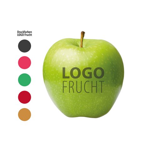 Logo Apfel grün mit Werbedruck als Werbegeschenk