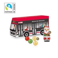 3D Präsent Bus mit Fairtrade Schokolade mit Logo