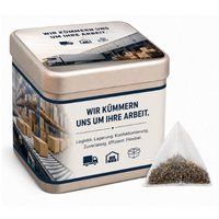 Tee-Pyramidenbeutel-Dose KubiTin mit Logo
