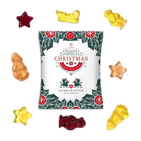 Fruchtgummi Vegan Weihnachtsedition im Werbetütchen mit Logo