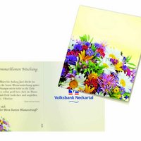 Klappkärtchen Bunte Blumenwelt mit Logo