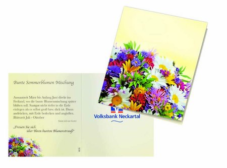 Klappkärtchen Bunte Blumenwelt mit Logo