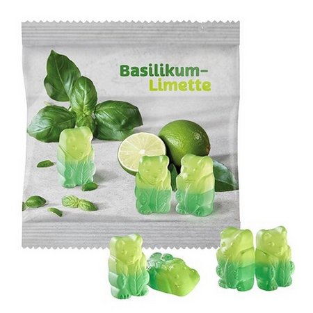 Fruchtgummi Vegane Basilikum-Limetten Bärchen 20g im Werbetütchen mit Logo