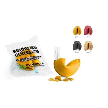 Glückskeks mit Werbung natürlich und farbig bedruckt mit eigenem Logo