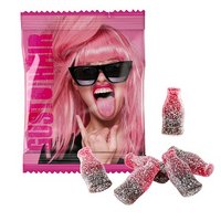 Fruchtgummi Saure Cola-Kirsch-Fläschen 20g in Werbetütchen mit Logo