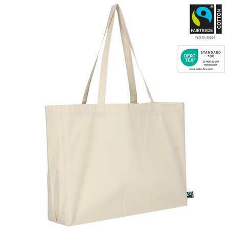 Cotton-Shopper 48 x 36 cm aus Fairtrade-zertifizierter Baumwolle mit zwei langen Henkel mit Logo