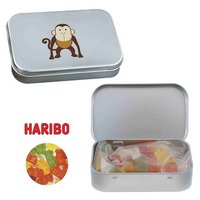 Blechdose mit Scharnier mit Harbio Goldbärchen bedruckt mit Logo