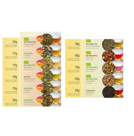 Tee verschiedene Sorten in Metalldose Mini mit Sichtfenster silber als Werbegeschenk