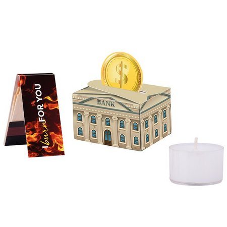 Geschenkbox Mini Teelicht und Streichholzbriefchen mit Logo