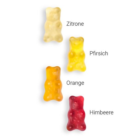 Geschmacksrichtungen Mini Gummibärchen vegan 15g mit Logo