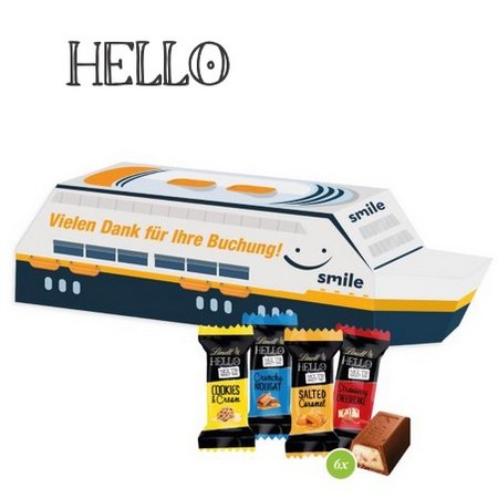3D Präsent Schiff mit Lindt HELLO Mini mit Logo