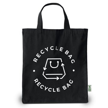 Tragetasche TRIER schwarz 38 x 42 cm aus recycelter Canvas-Baumwolle mit kurzen Henkeln  mit eigenem Logo