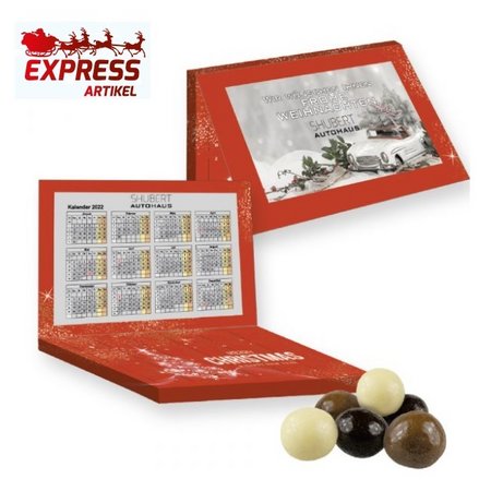 Knusperkugeln-Mix, ca. 50g, Express Adventskalender Mini mit Werbekarte mit Logo