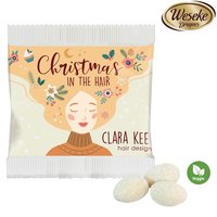 Weihnachtsmandeln im Papiertütchen Weiße Schokolade Vanille mit Logo