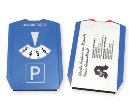 Werbeseite Parkscheibe mit 2 EK-Chips DOUBLE CHIP mit eigenem Logo