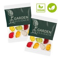 Vegane Fruchtgummis Bunte Blätter in kompostierbare Kompakt-Werbetüte ca. 10g bedruckt mit Logo