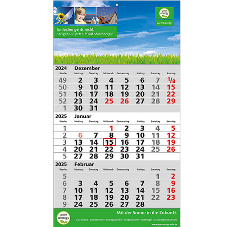 3 Monatskalender Standard 2 plus 1-sprachig mit Werbung