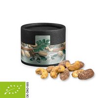  Bio Zimt-Mandel Vanille-Cashew Mix ca. 40g Biologisch abbaubare Eco Pappdose Mini schwarz mit Logo