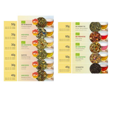 Tee verschiedene Sorten im Mini Standbeutel mit Logo als Werbegeschenk