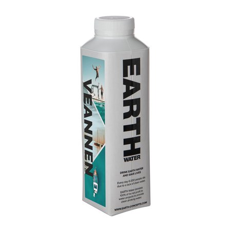 Weiße Papp-Wasserflasche Earth Water 500ml bedruckt mit Logo