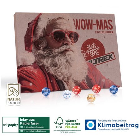 Tisch Adventskalender aus Naturkarton Lindt Gourmet Edition Organic mit  Logo