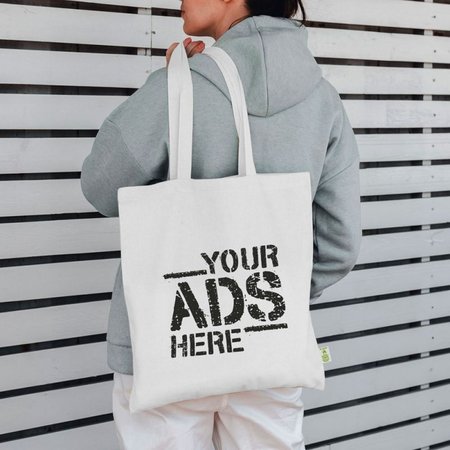 Tragetasche FREIBURG weiß 38 x 42 cm Tragetasche aus recycelter Canvas-Baumwolle mit langen Henkeln  mit Logo