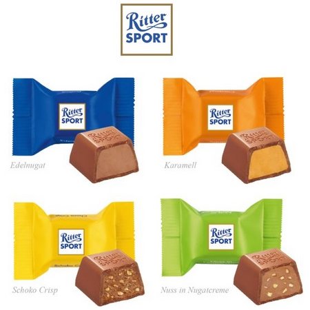 Füllvarianten 3D Präsent Bus Ritter SPORT Schokowürfel mit Logo