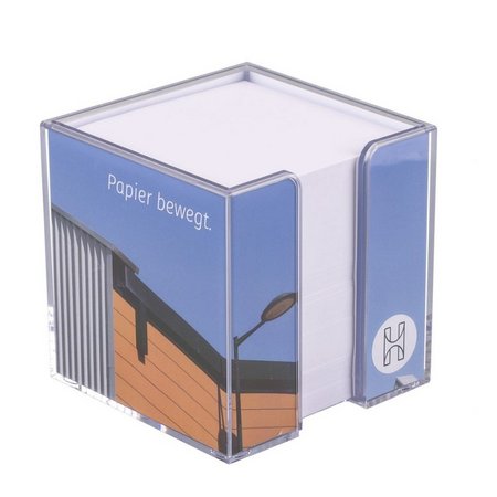 Zettelbox Twin-Small 10 x 10 x 10 cm, doppelwandig bedruckt mit eingem Logo