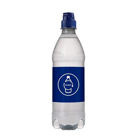 Quellwasser Natur mit Sportverschluss 500 ml blau bedruckt mit Logo