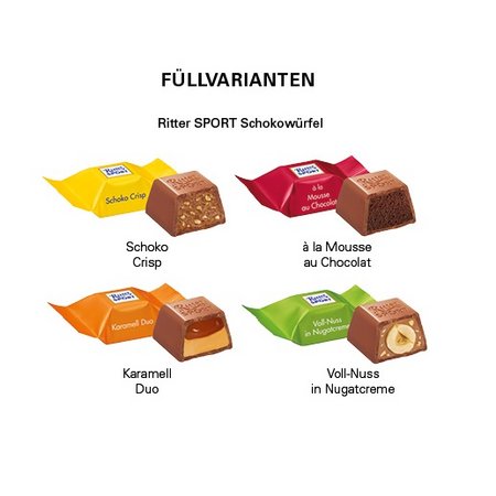 Füllvarianten Adventskalender Quadratisch Ritter SPORT Schokowürfel mit Logo
