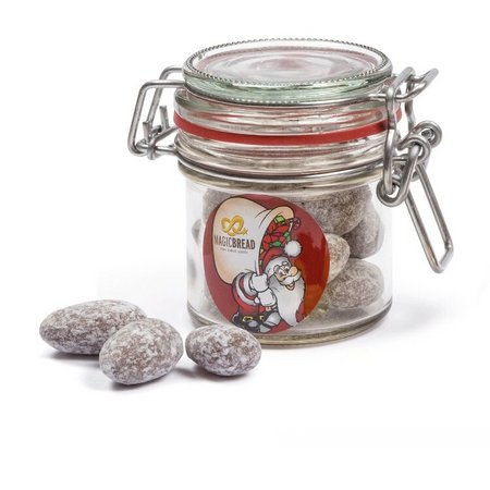 Nostalgie Glas mit Zimtmandeln bedruckt mit Logo