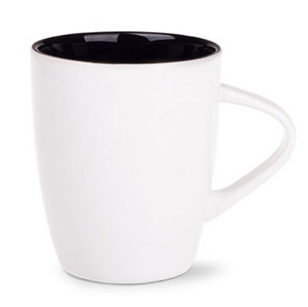 Porzellanbecher Joy weiß/schwarz mit eigenem Logo