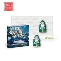 Werbe-Klappkarte mit Weihnachtsmann vegan mit Logo