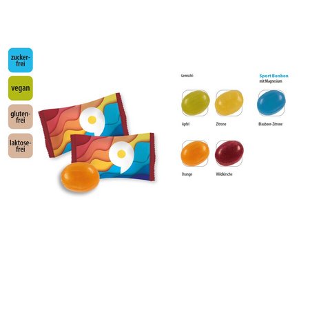 Bonbon zuckerfrei 1 Stück im Flowpack bedruckt mit Logo