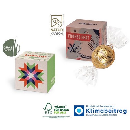 Werbewürfel mit Lindt Pralinés 1er mit individuellem  Logo