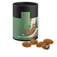 Schokomandeln mit Zimt 80g in biologisch abbaubarer Eco Pappdose Midi schwarz mit Logo