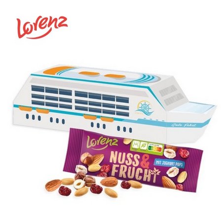 3D Präsent Schiff mit Lorenz Nuss & Frucht mit Logo