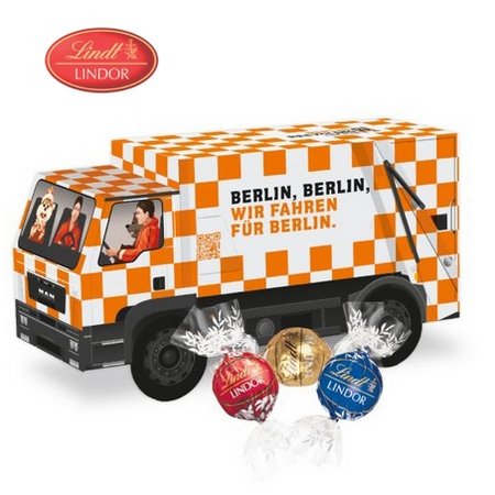 3D Präsent LKW mit Lindt Lindor Pralinés mit Logo