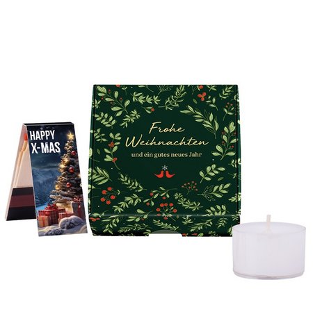 Klappbox S, Teelichter Adventskranz mit Logo