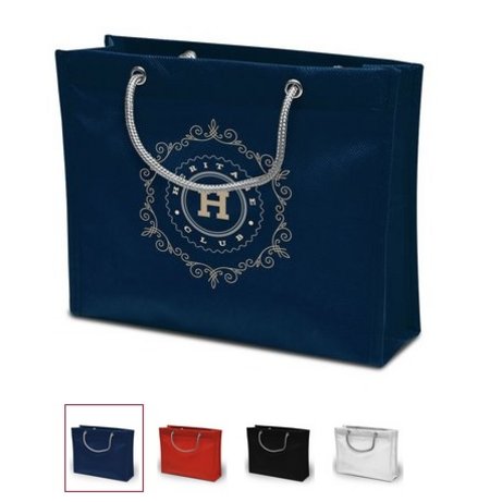 PP-Tasche London 25 x 20 x 8 cm silberne Tragekordel und eigenem Logo