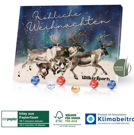 Tisch Adventskalender aus Graspapier  Lindt Gourmet Edition Organic mit individuellem Logo