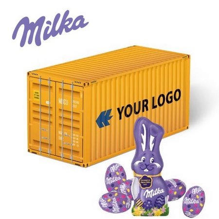 3D Präsent Container Ostern mit Milka Schokoladenmischung mit Logo
