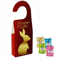 Schoko-Figur Hase 36g (6 Stück) bedruckt mit Logo am Türaufhänger