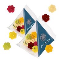Fruchtgummi Blumen in Werbe-Pyramide 12g bedruckt mit Logo