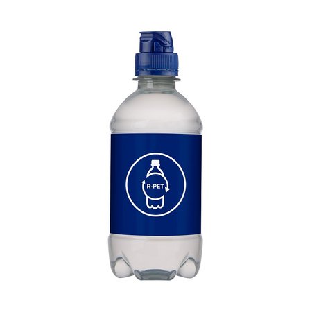 Quellwasser still mit Sportverschluss 330 ml blau bedruckt mit Logo