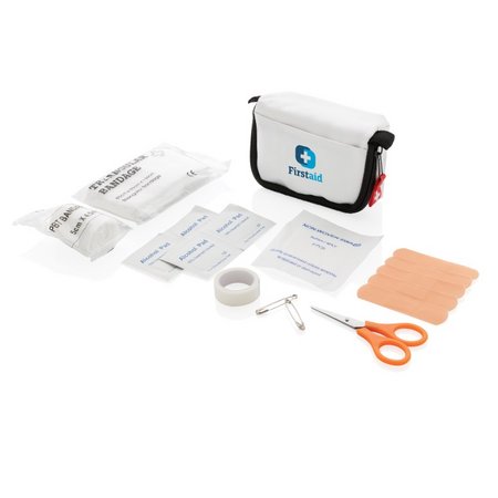 Weißes Erste Hilfe Set in Tasche mit Logo
