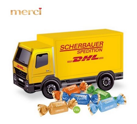 3D Präsent LKW mit Merci Petits mit Logo